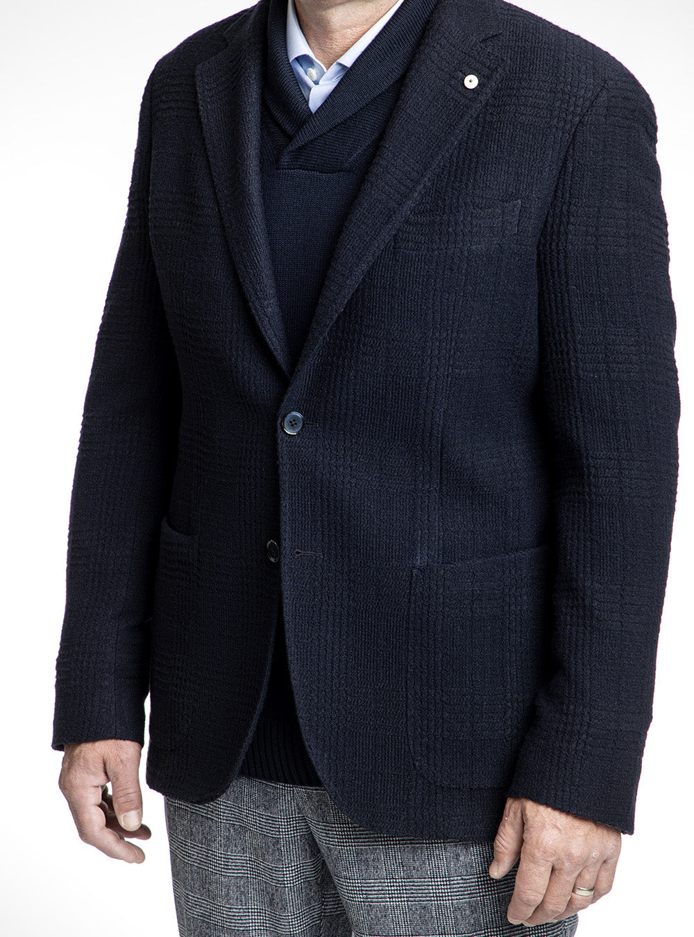 L.B.M. 1911 Navy Blue Woven Check Sport Coat