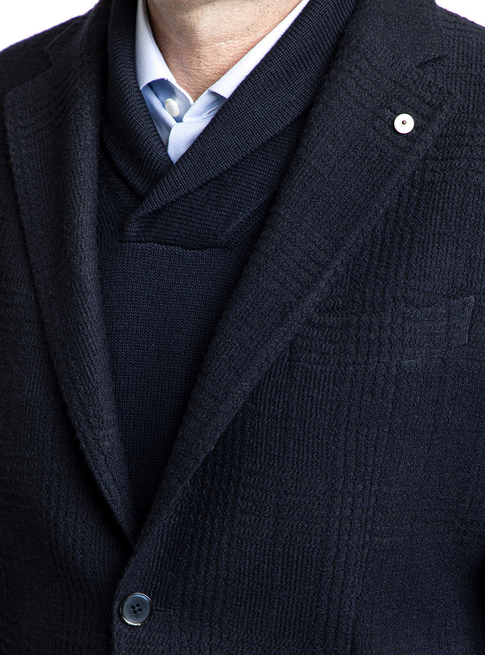 L.B.M. 1911 Navy Blue Woven Check Sport Coat