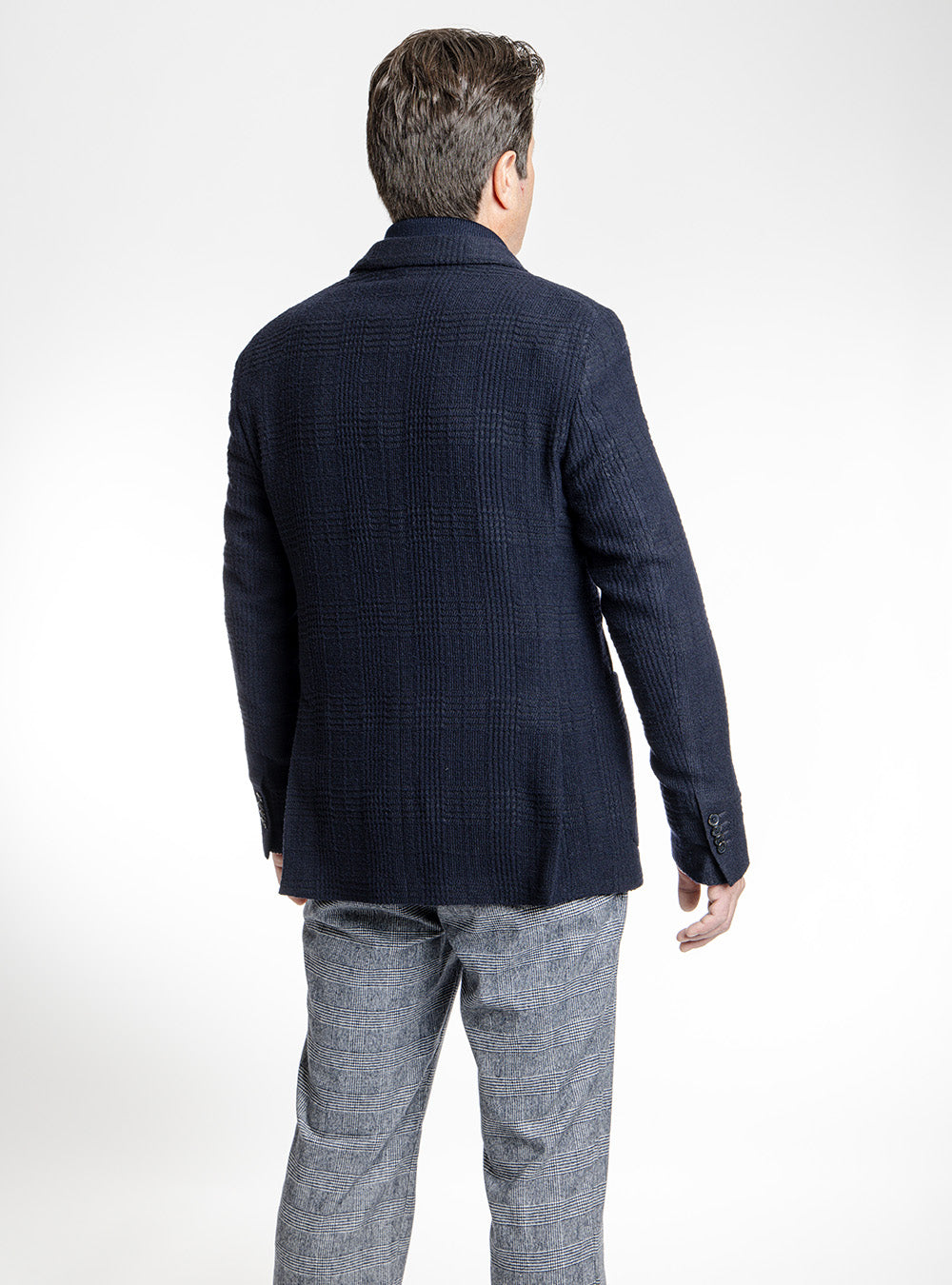 L.B.M. 1911 Navy Blue Woven Check Sport Coat