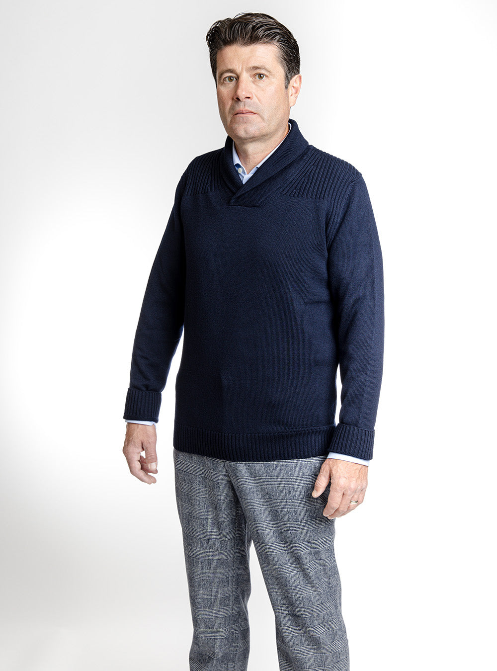 Ferrante Navy Blue Wool Cowl Neck Pullover