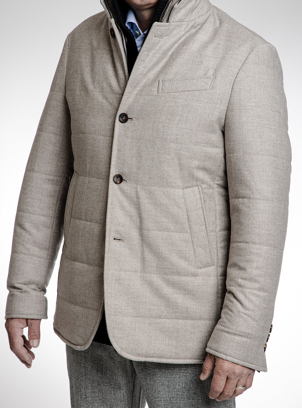 Tardia Light Grey Wool Flannel Quilted Coat