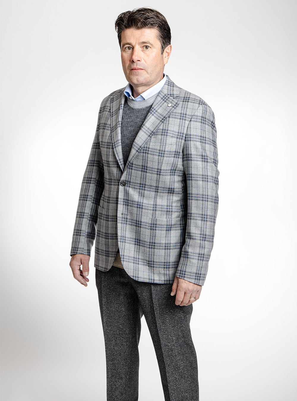 L.B.M 1911 Dark & Mid-Blue Plaid Check Sport Coat