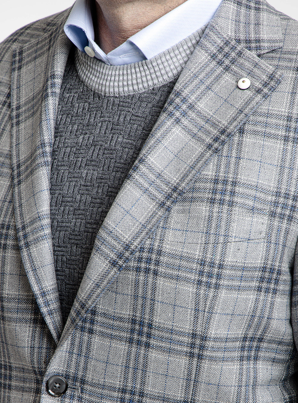 L.B.M 1911 Dark & Mid-Blue Plaid Check Sport Coat