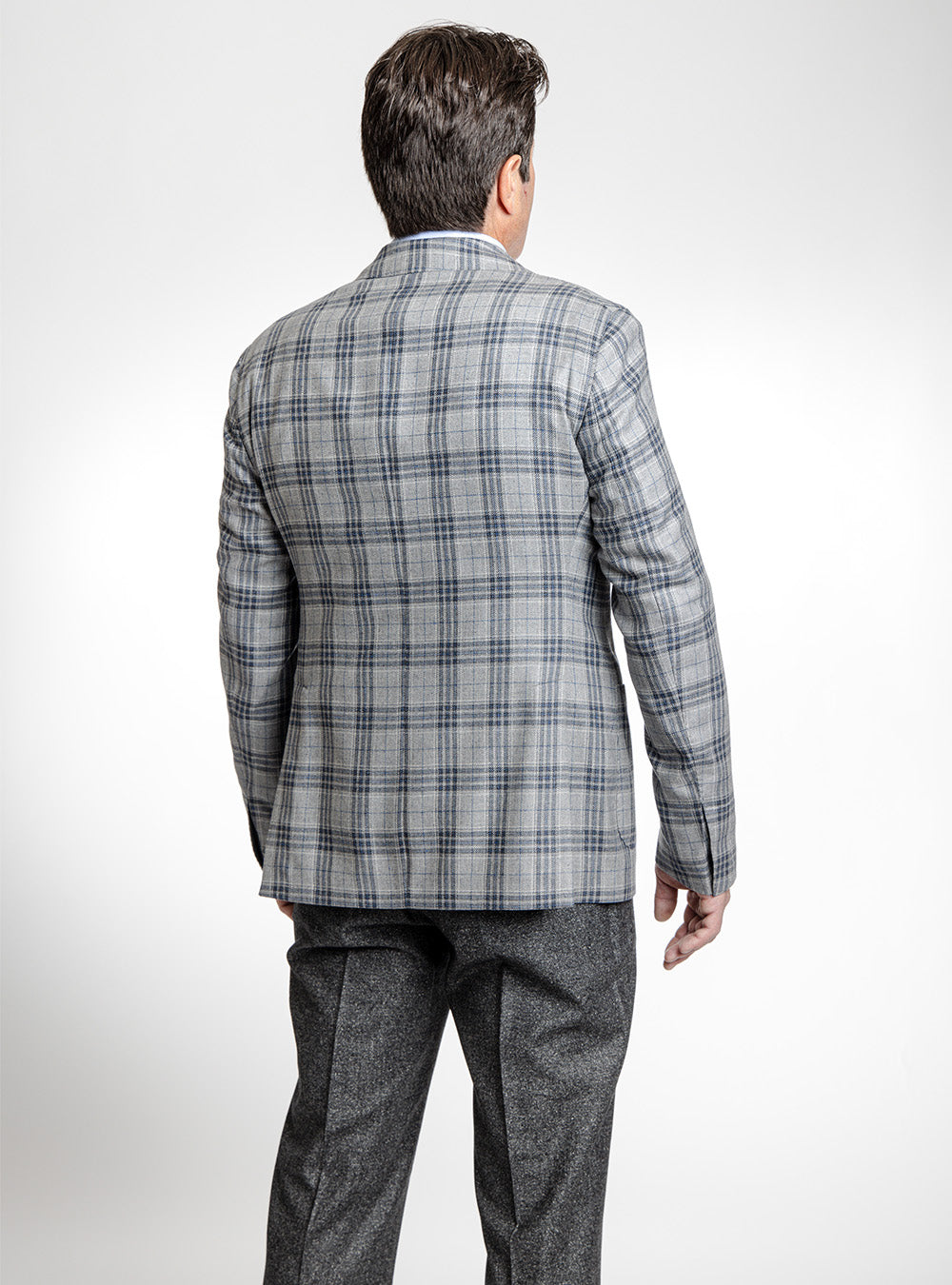 L.B.M 1911 Dark & Mid-Blue Plaid Check Sport Coat