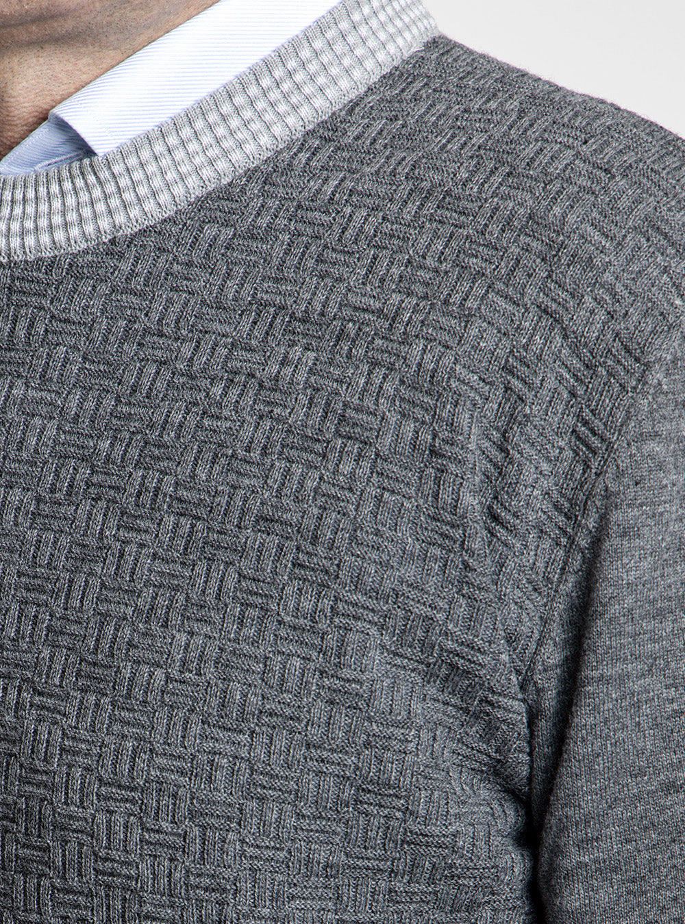 BOB Grey Basket Weave Crewneck with Mixed Coloured Accents