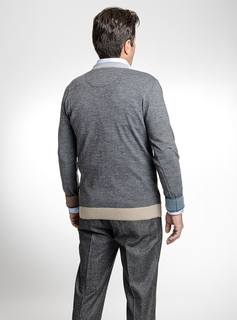 BOB Grey Basket Weave Crewneck with Mixed Coloured Accents