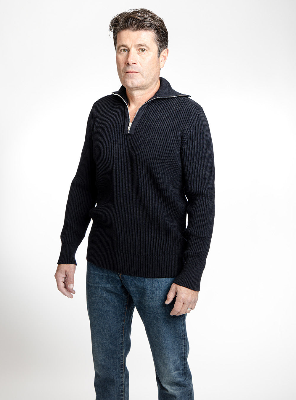 S.N.S. Herning Black Tight Cable Knit Quarter Zip Sweater