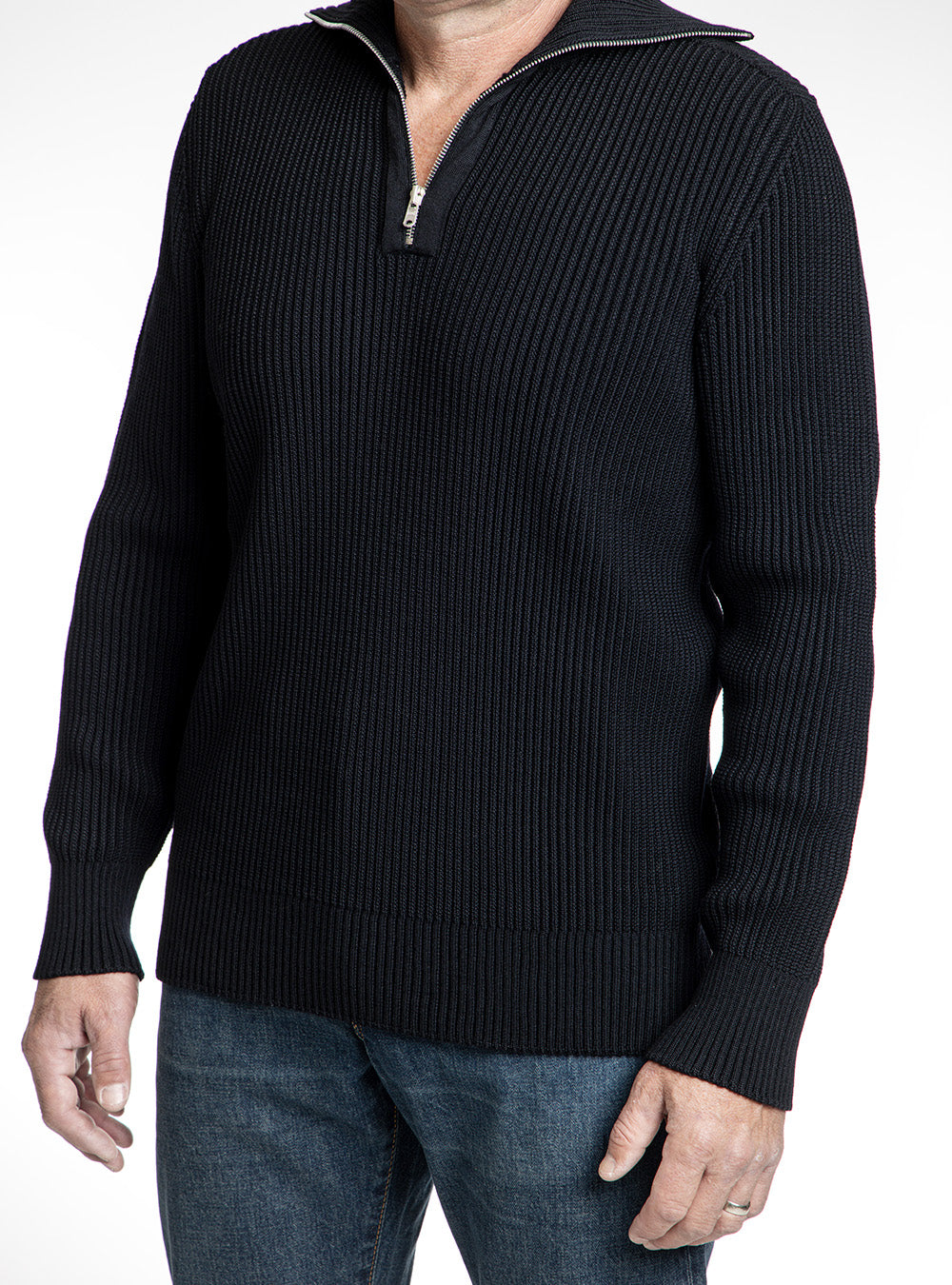 S.N.S. Herning Black Tight Cable Knit Quarter Zip Sweater – O