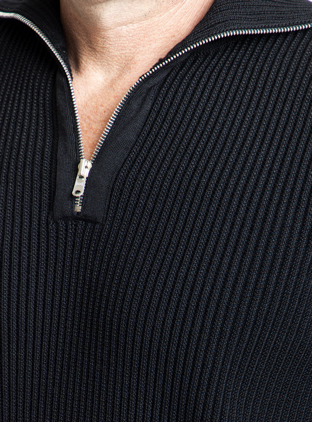 S.N.S. Herning Black Tight Cable Knit Quarter Zip Sweater