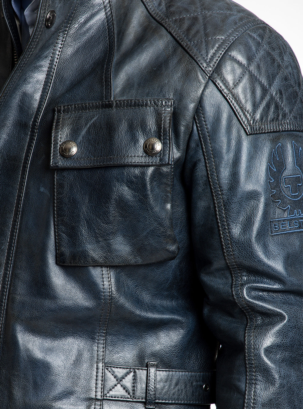 Belstaff Ink Blue Leather Motorcycle Jacket