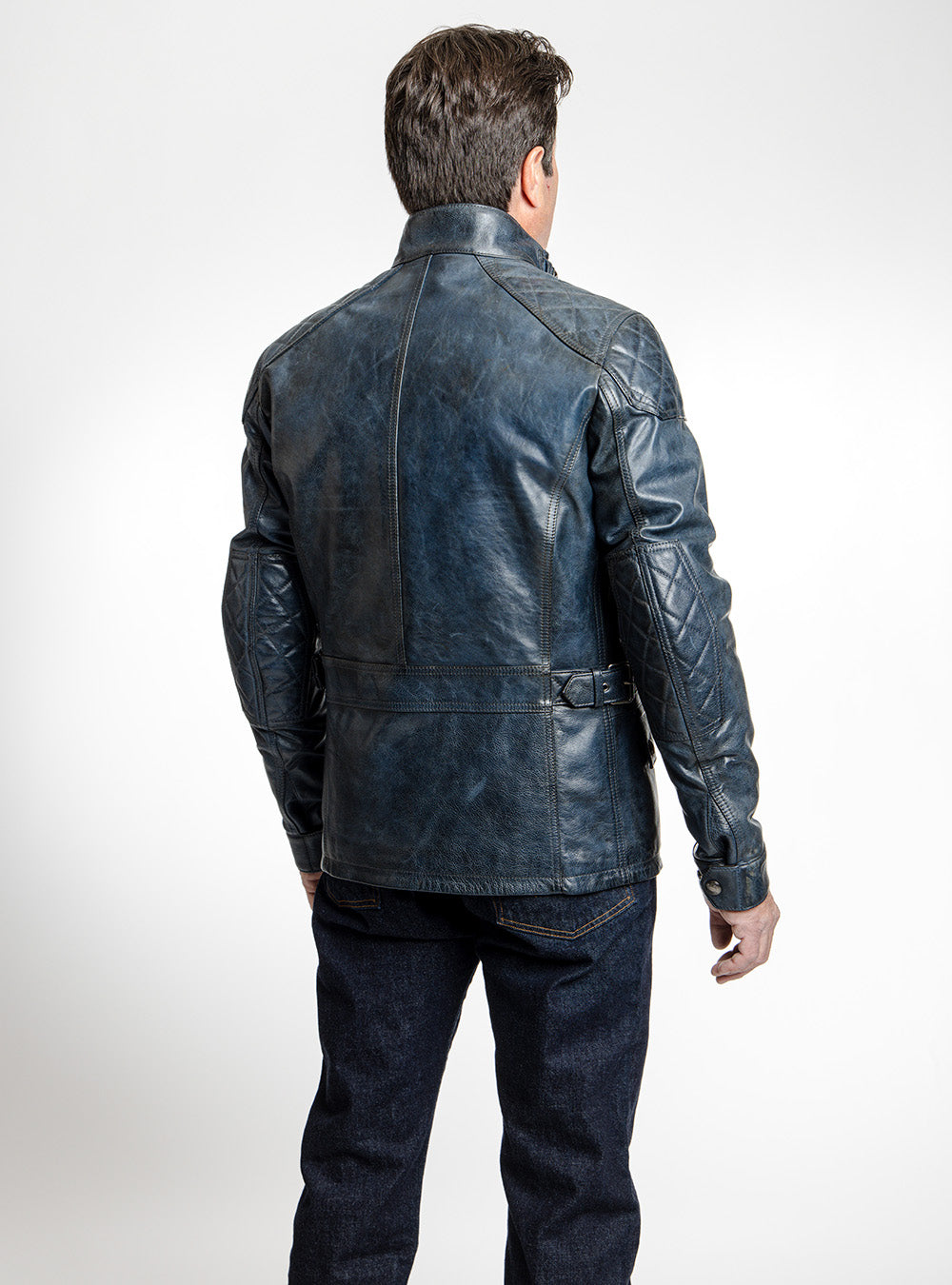 Belstaff Ink Blue Leather Motorcycle Jacket