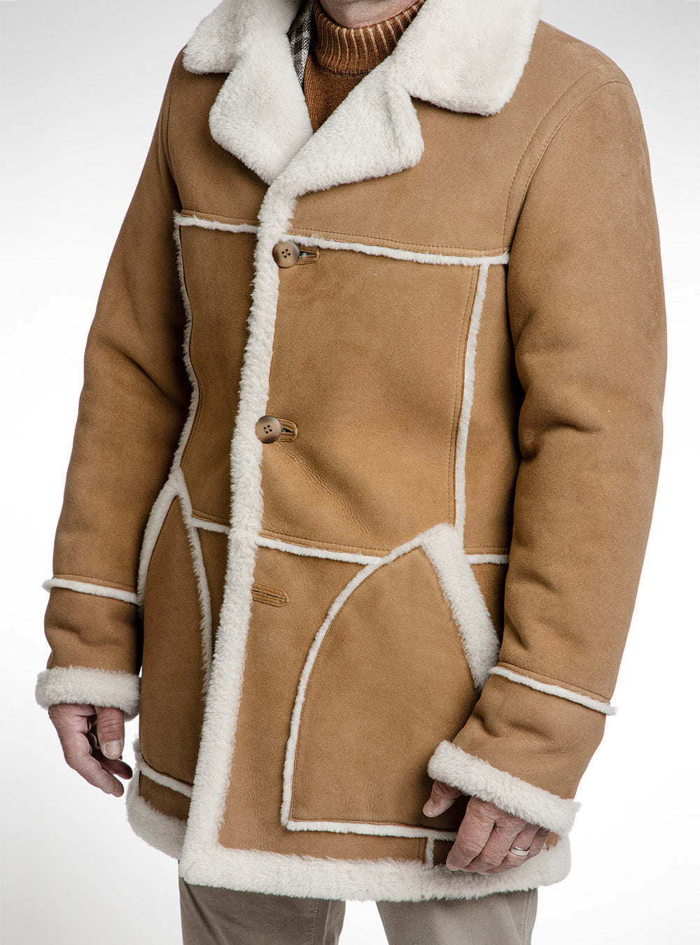Hiso Caramel Brown Suede Double Faced Sheepskin Jacket