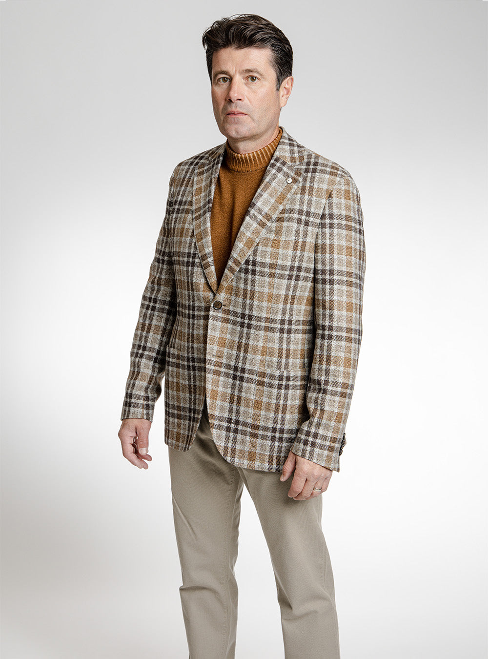 L.B.M. 1911 Dark Brown & Caramel Overcheck Sport Coat