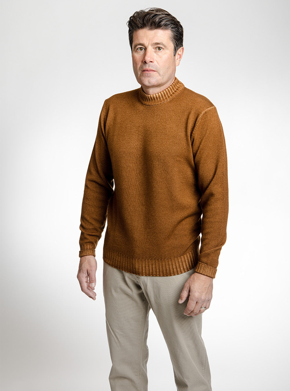 Ferrante Cinnamon Brown Wool Mock Neck Sweater