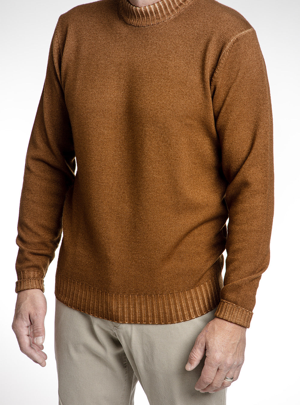 Ferrante Cinnamon Brown Wool Mock Neck Sweater