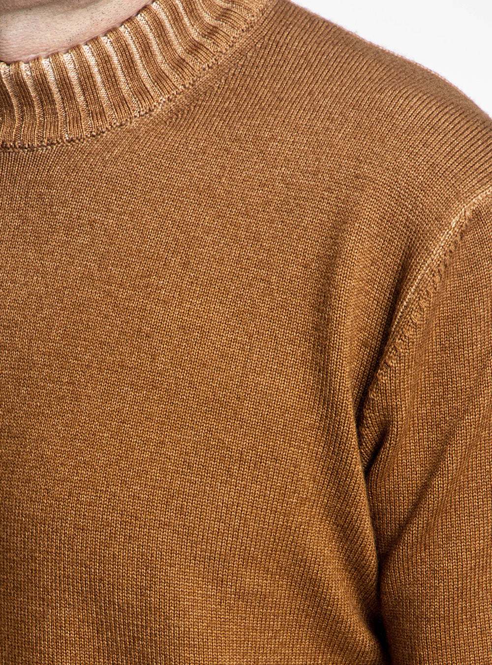 Ferrante Cinnamon Brown Wool Mock Neck Sweater