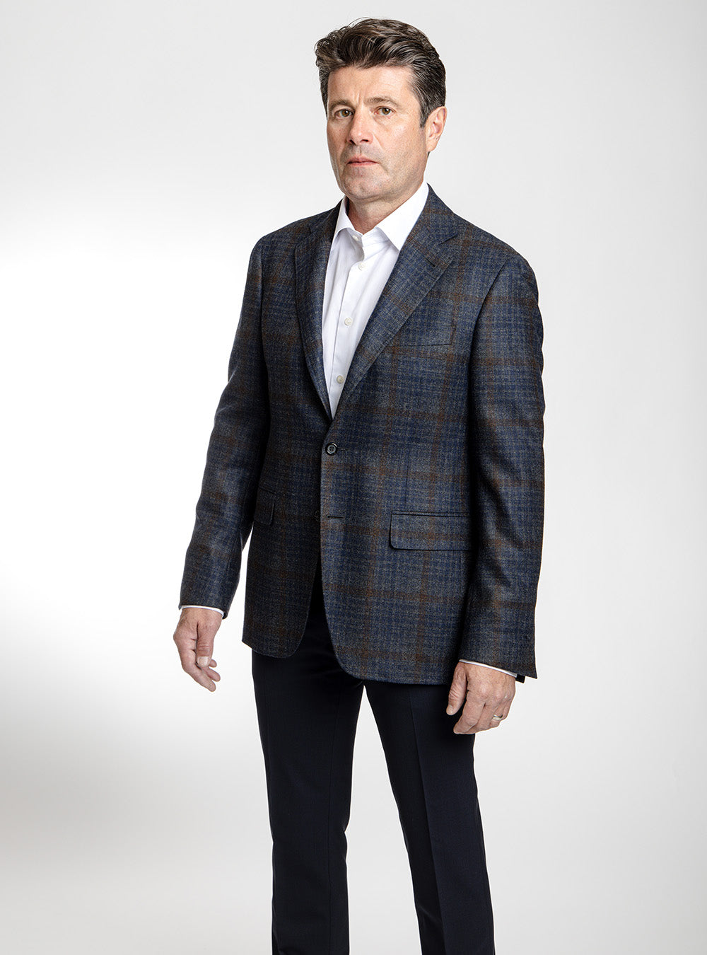 Canali Mid-Blue & Grey Check Flannel with Hickory Windowpane Sport Coat