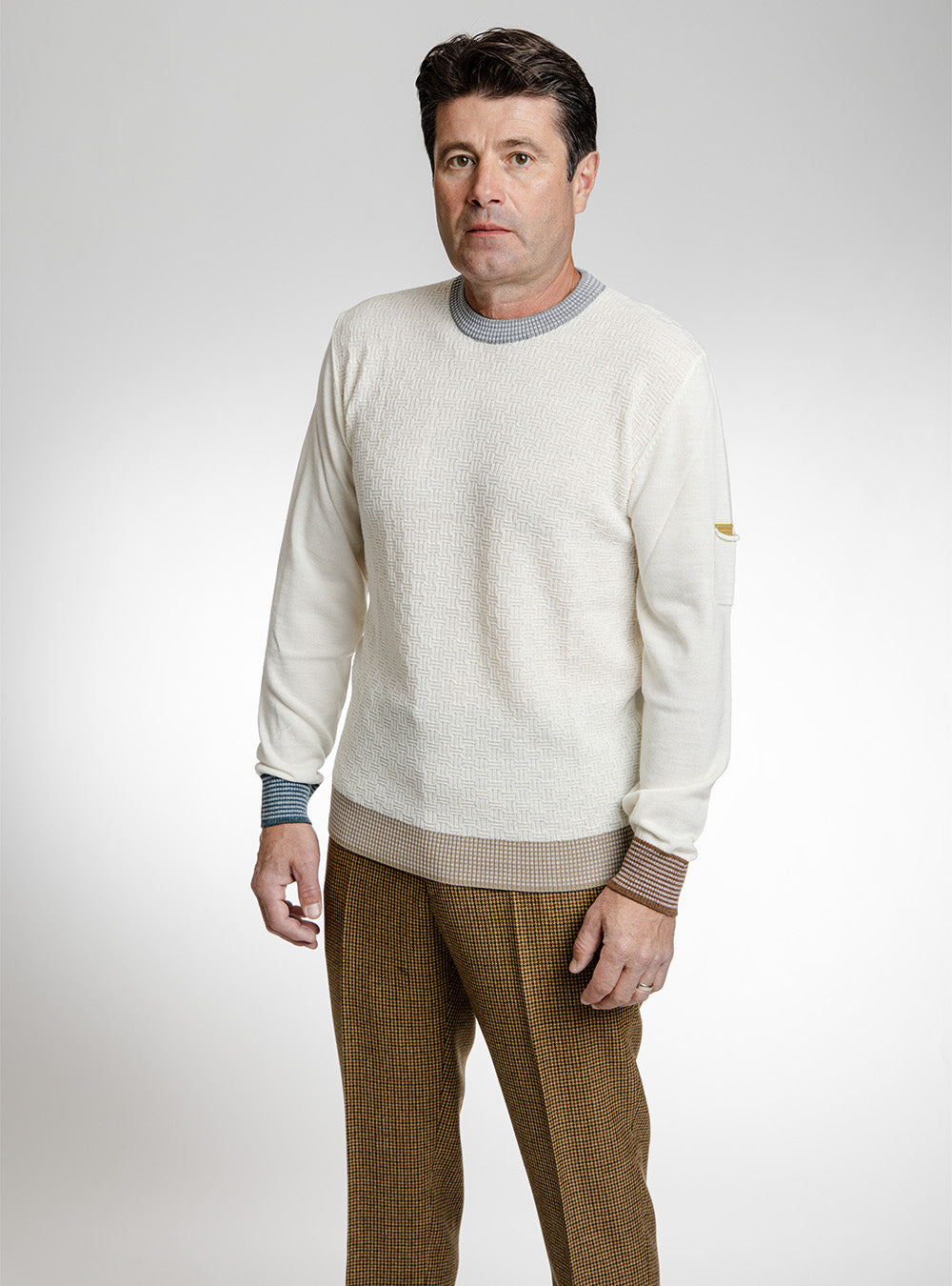 BOB Winter White Basket Weave Crewneck with Mixed Coloured Accents