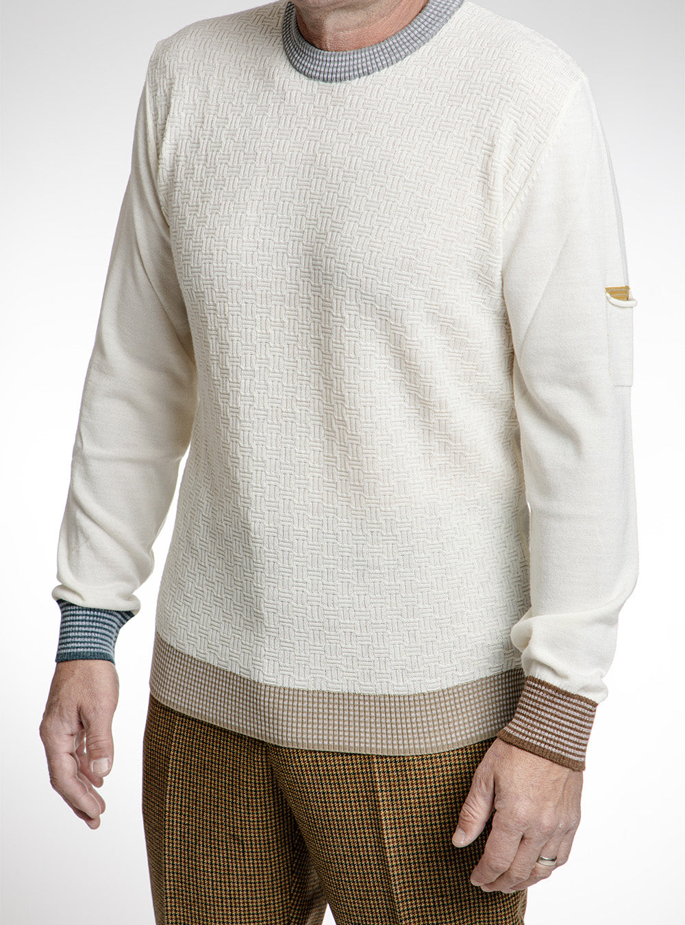 BOB Winter White Basket Weave Crewneck with Mixed Coloured Accents