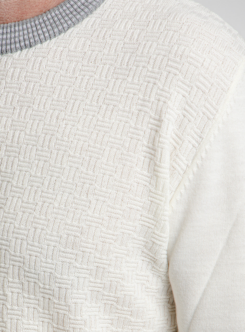 BOB Winter White Basket Weave Crewneck with Mixed Coloured Accents