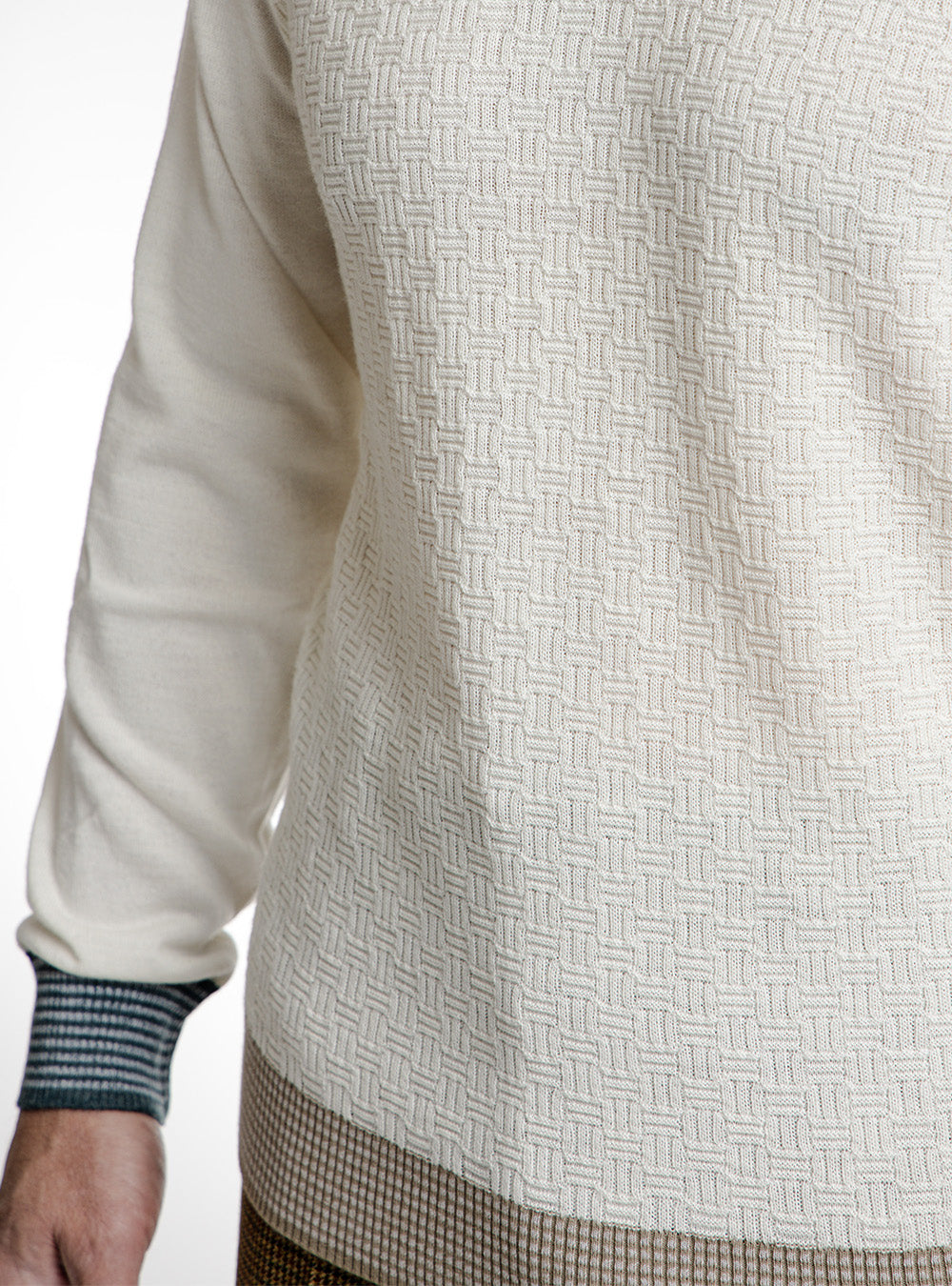 BOB Winter White Basket Weave Crewneck with Mixed Coloured Accents