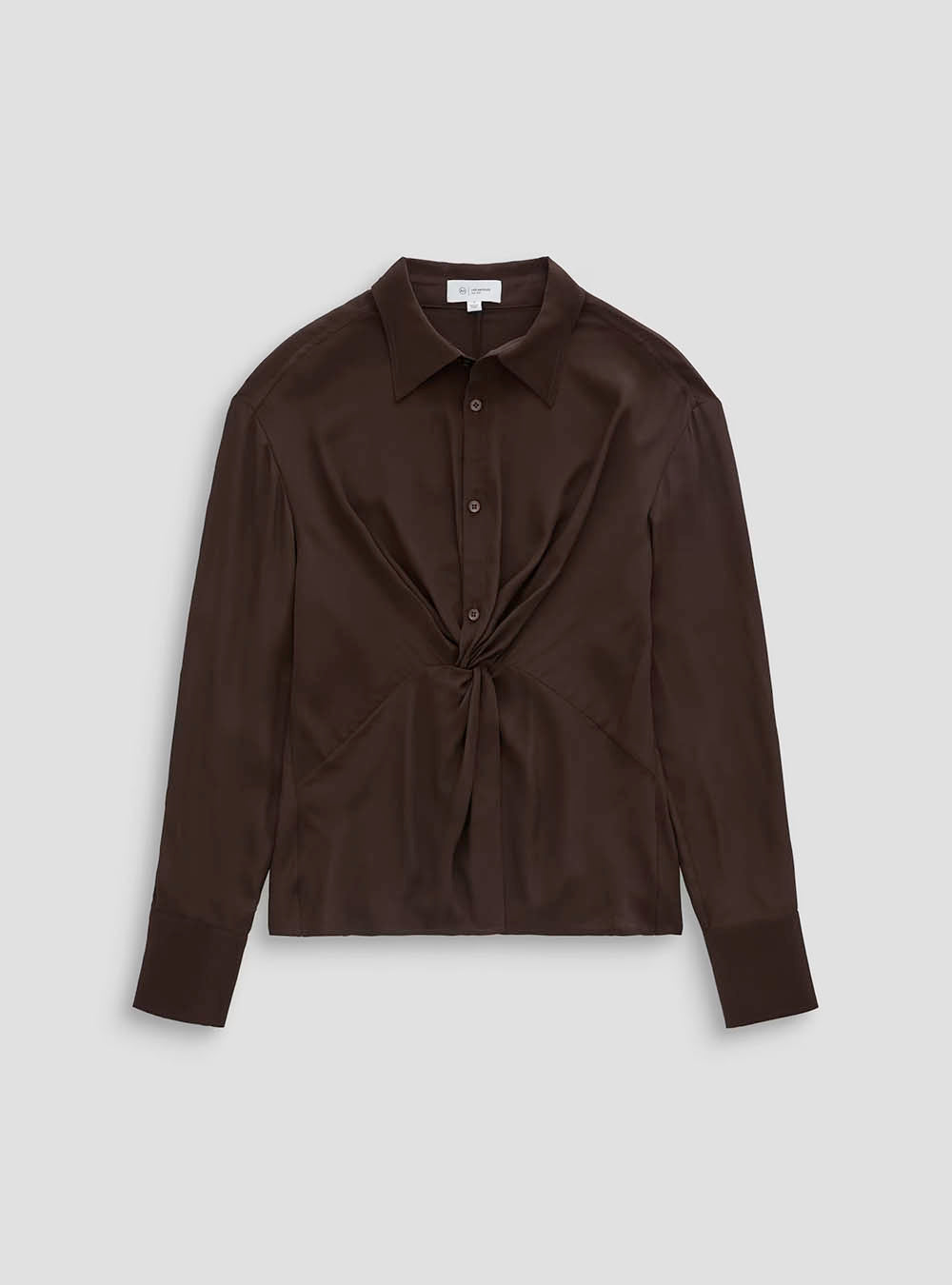 AG Bel Shirt Silk Voile Knot Front Blouse - Burt Umber