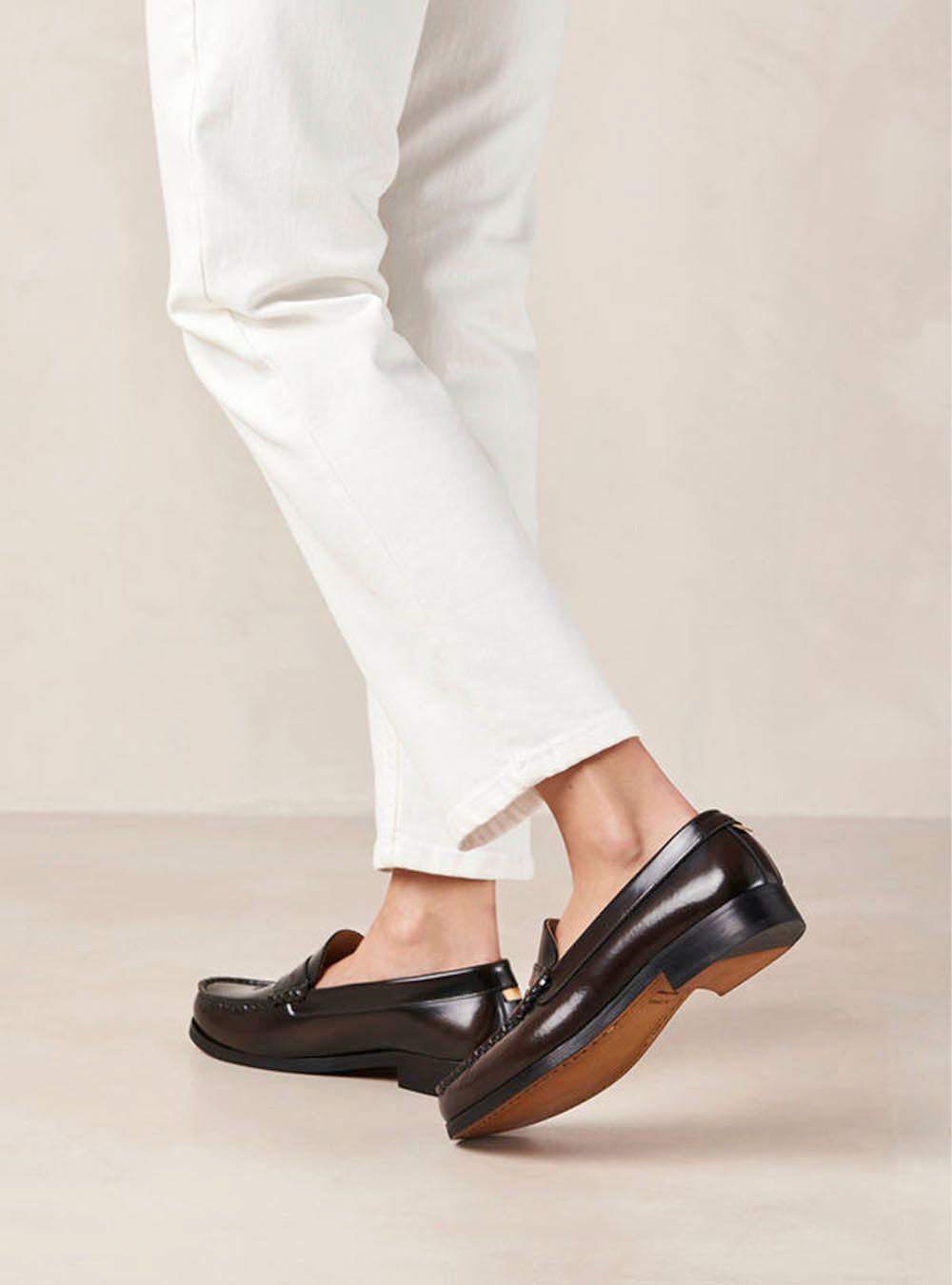 Alohas Rivet Brown Leather Penny Loafers