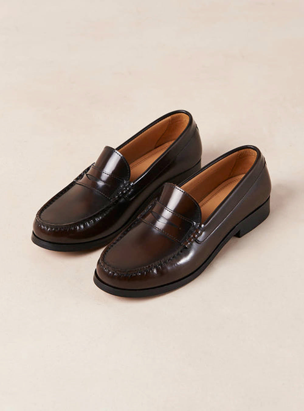 Alohas Rivet Brown Leather Penny Loafers