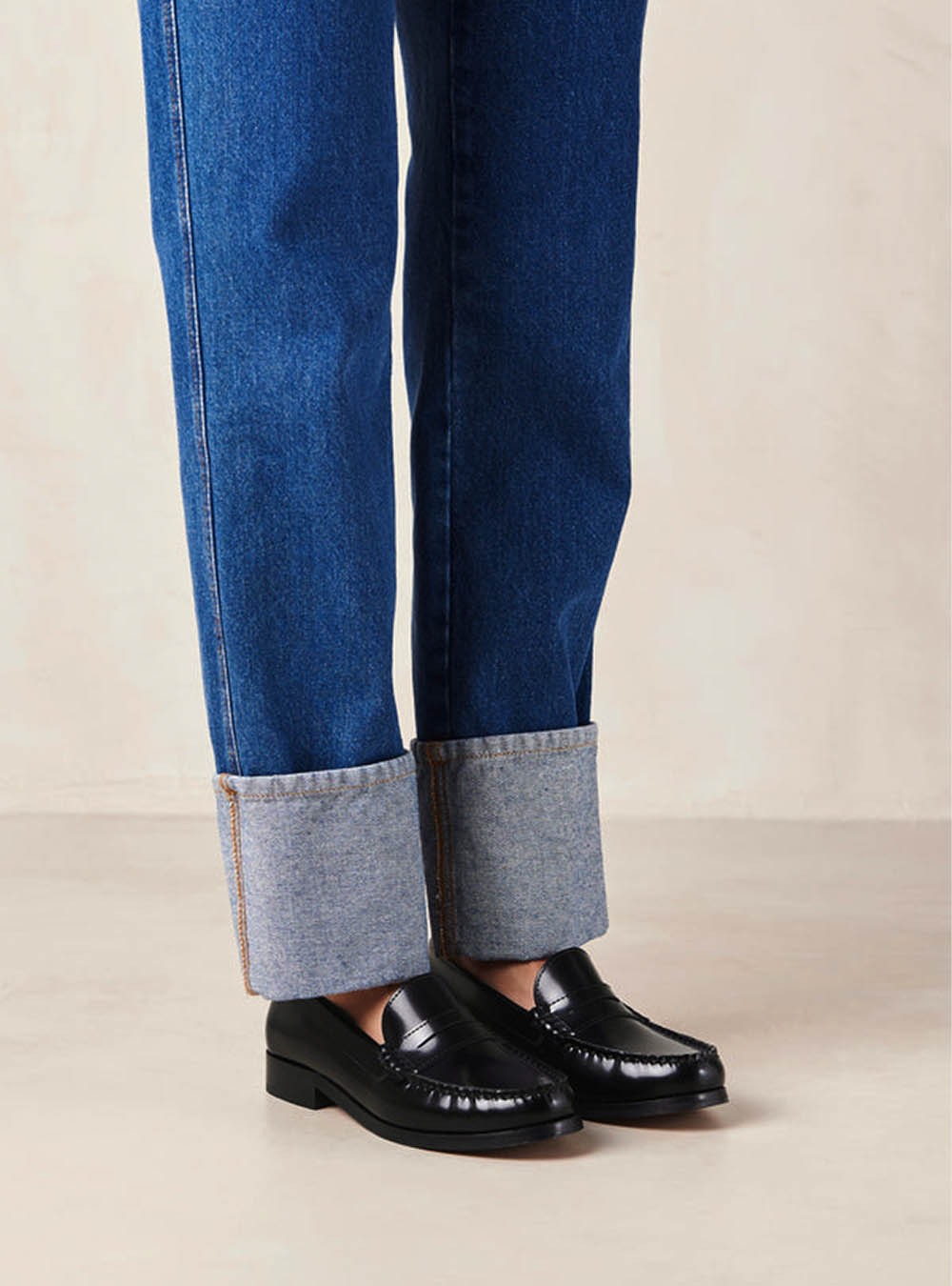 Alohas Rivet Black Leather Penny Loafers