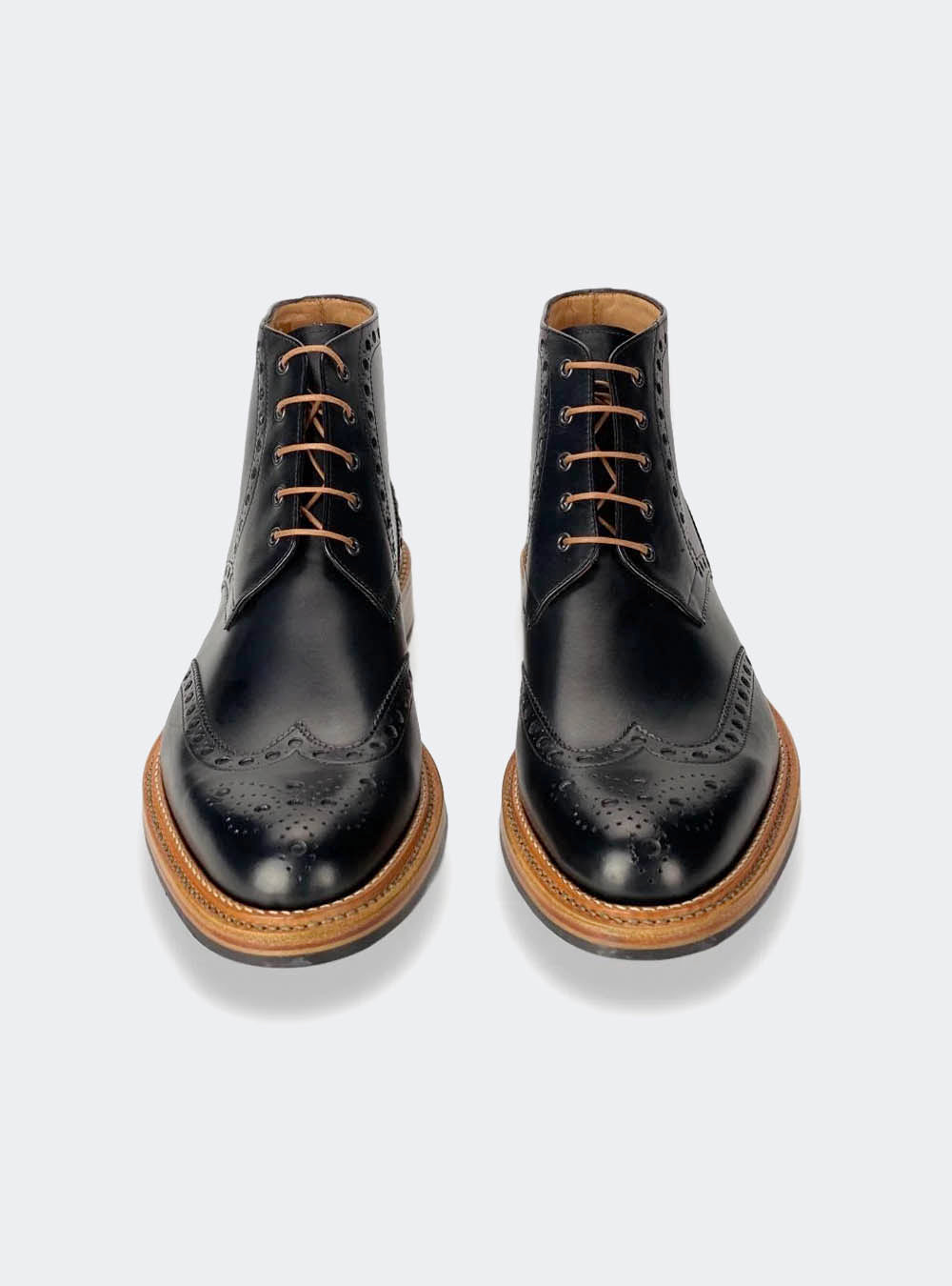 Armin Oehler Boston Double Stitched Wing-Tip Boot - Black Calf