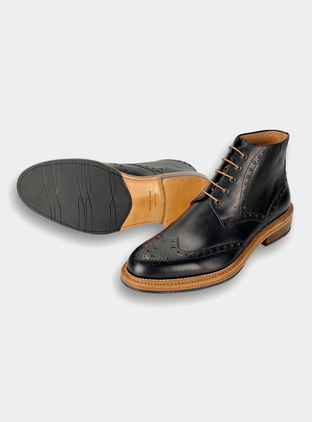 Armin Oehler Boston Double Stitched Wing-Tip Boot - Black Calf