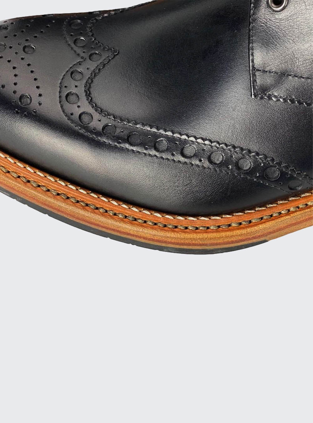 Armin Oehler Boston Double Stitched Wing-Tip Boot - Black Calf