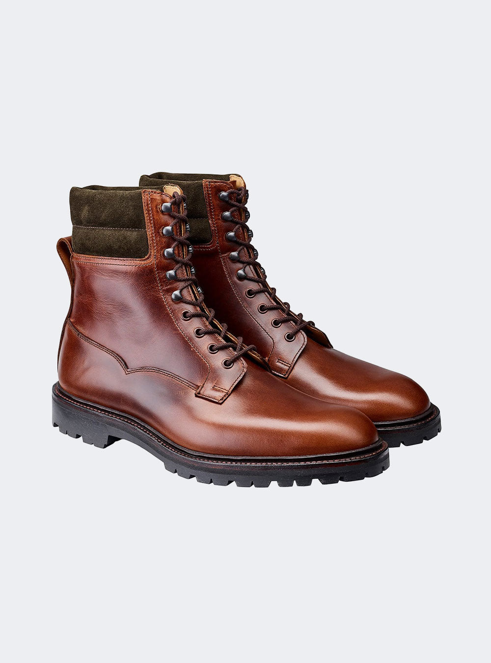 Crockett & Jones Ross - Chocolate Hurricane Hide & Earth Green Suede Collar