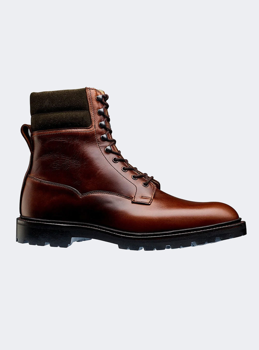 Crockett & Jones Ross - Chocolate Hurricane Hide & Earth Green Suede Collar