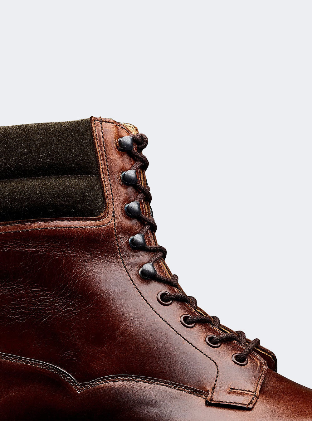 Crockett & Jones Ross - Chocolate Hurricane Hide & Earth Green Suede Collar
