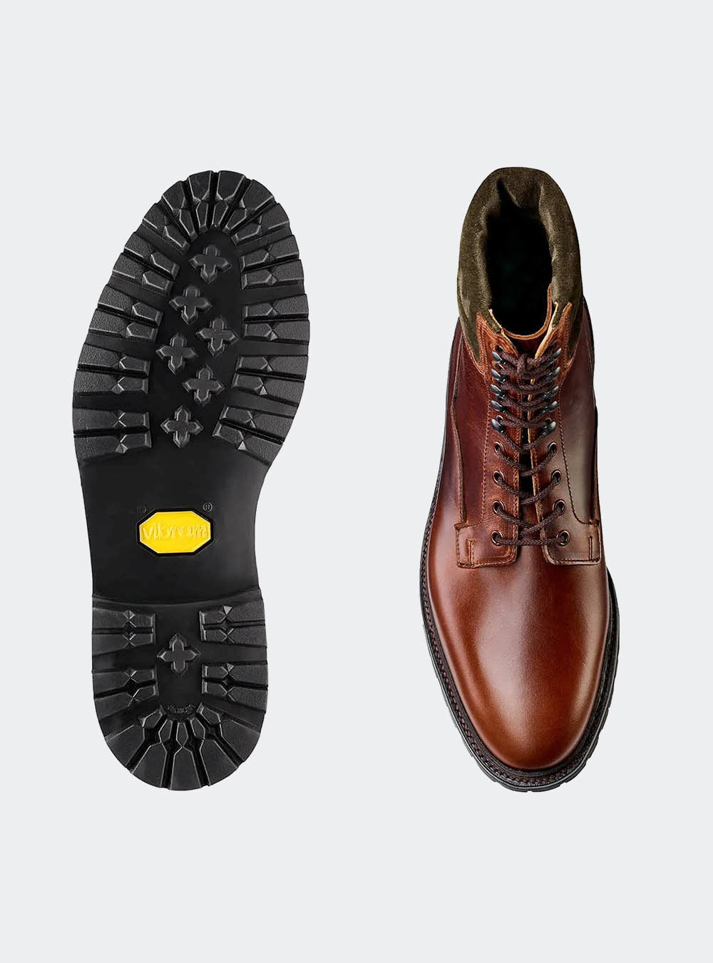 Crockett & Jones Ross - Chocolate Hurricane Hide & Earth Green Suede Collar