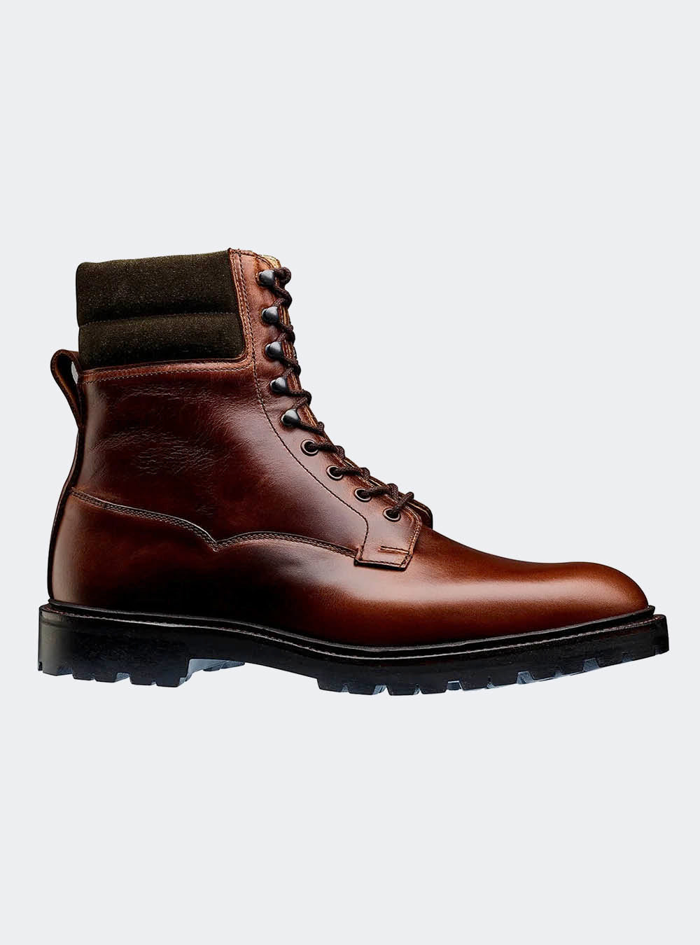Crockett & Jones Ross - Chocolate Hurricane Hide & Earth Green Suede Collar