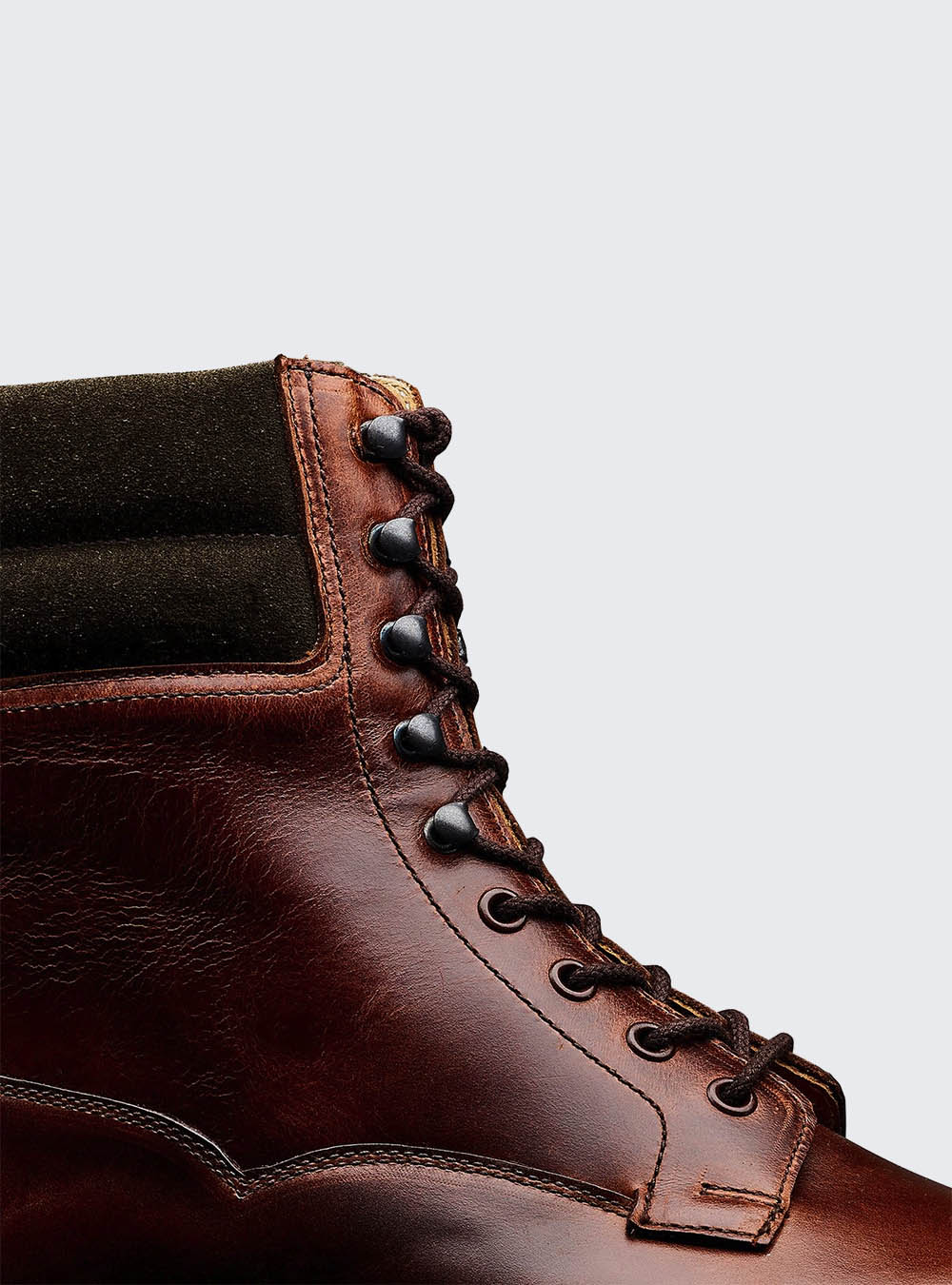 Crockett & Jones Ross - Chocolate Hurricane Hide & Earth Green Suede Collar