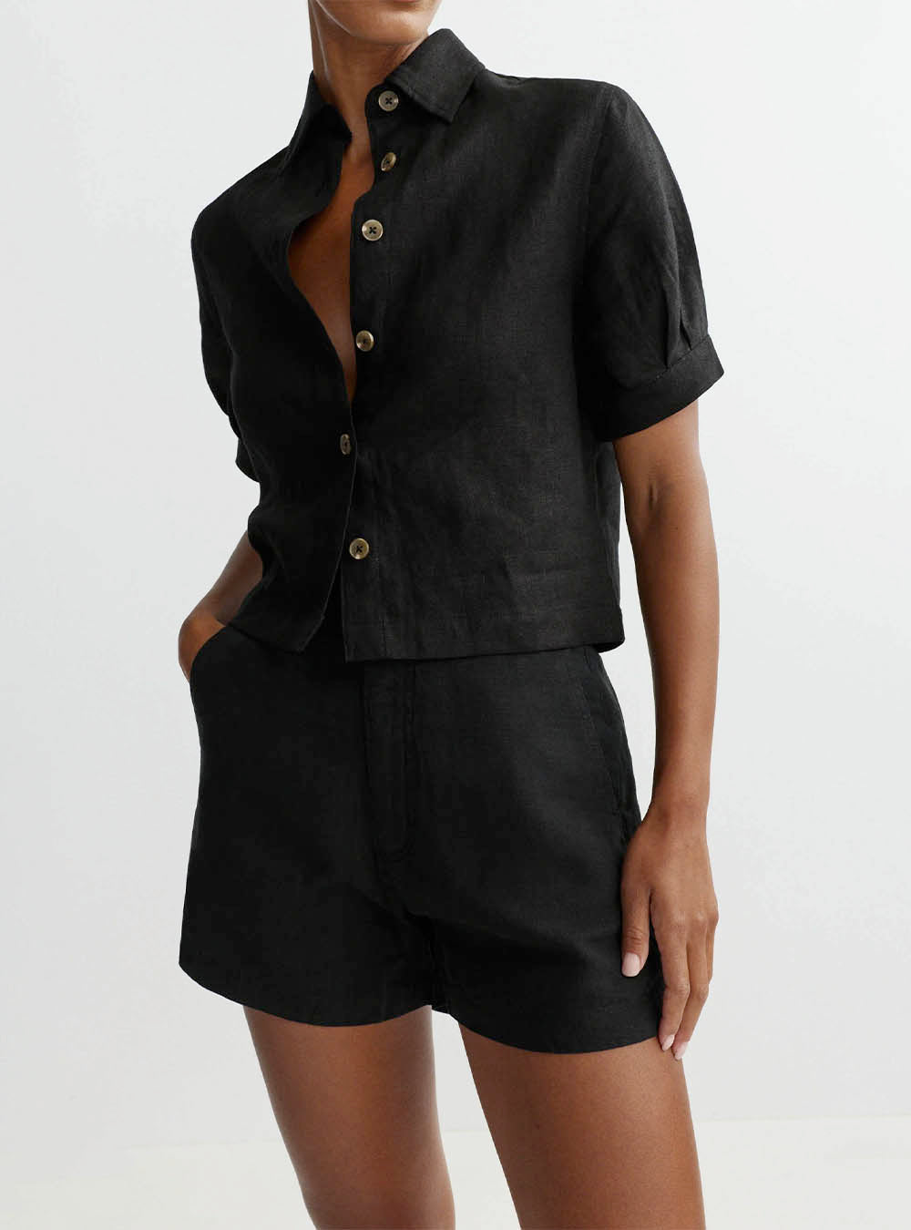 DL 1961 Montauk Shirt Puffed Sleeve - Black Linen