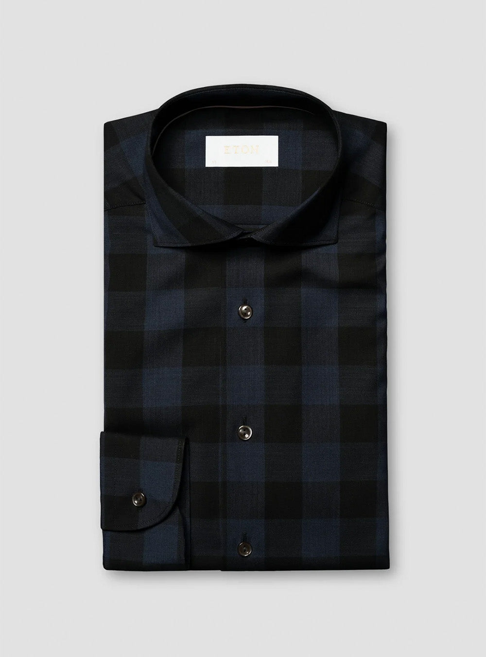 Eton Dark Blue Bold Check Merino Wool Shirt