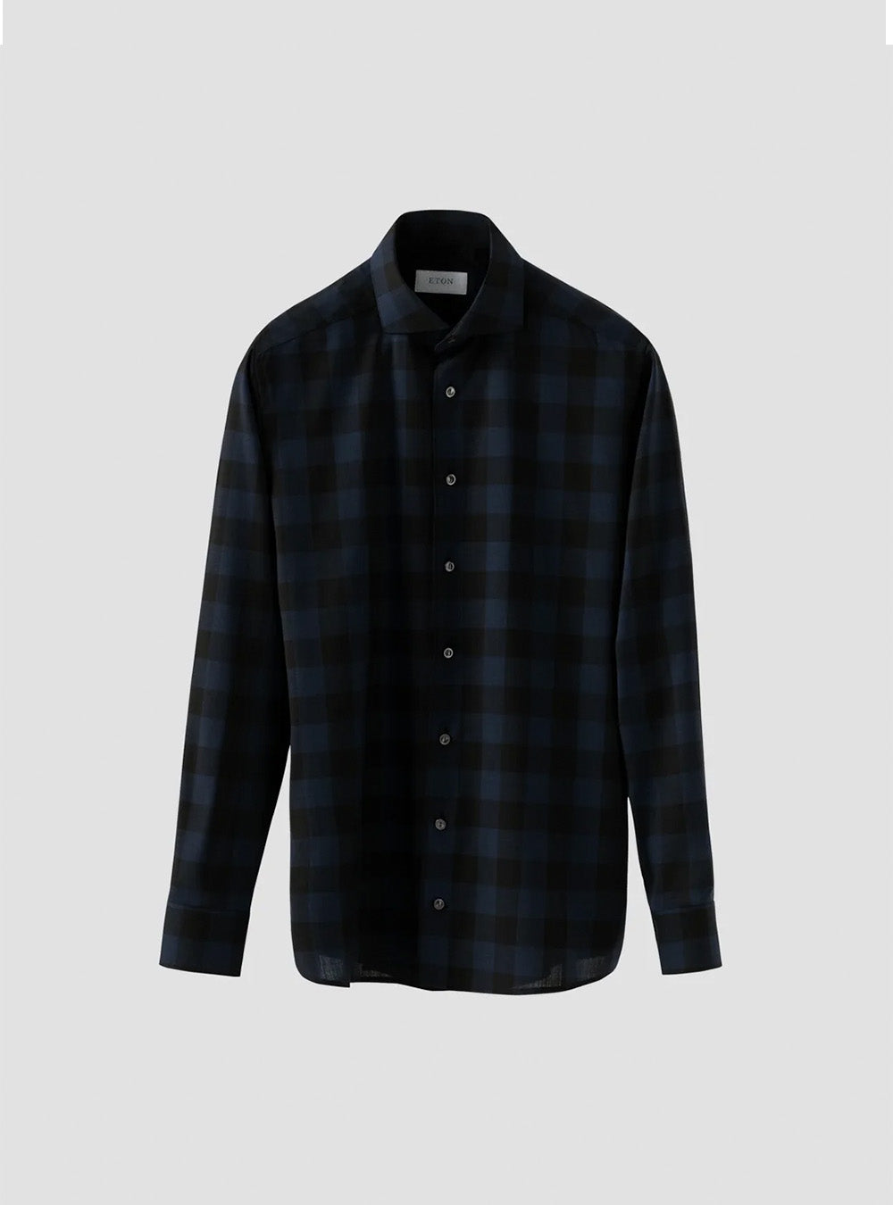 Eton Dark Blue Bold Check Merino Wool Shirt