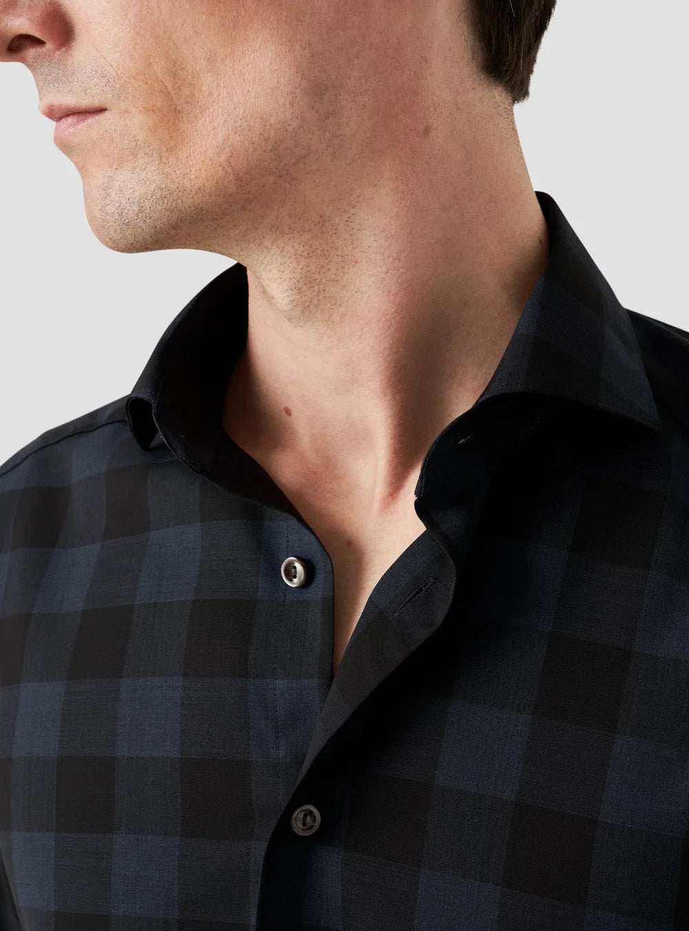 Eton Dark Blue Bold Check Merino Wool Shirt