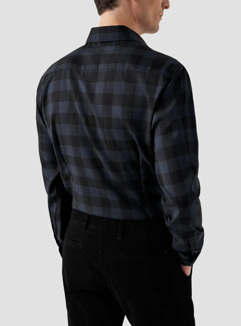 Eton Dark Blue Bold Check Merino Wool Shirt