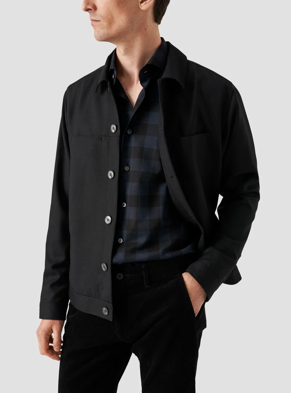 Eton Dark Blue Bold Check Merino Wool Shirt