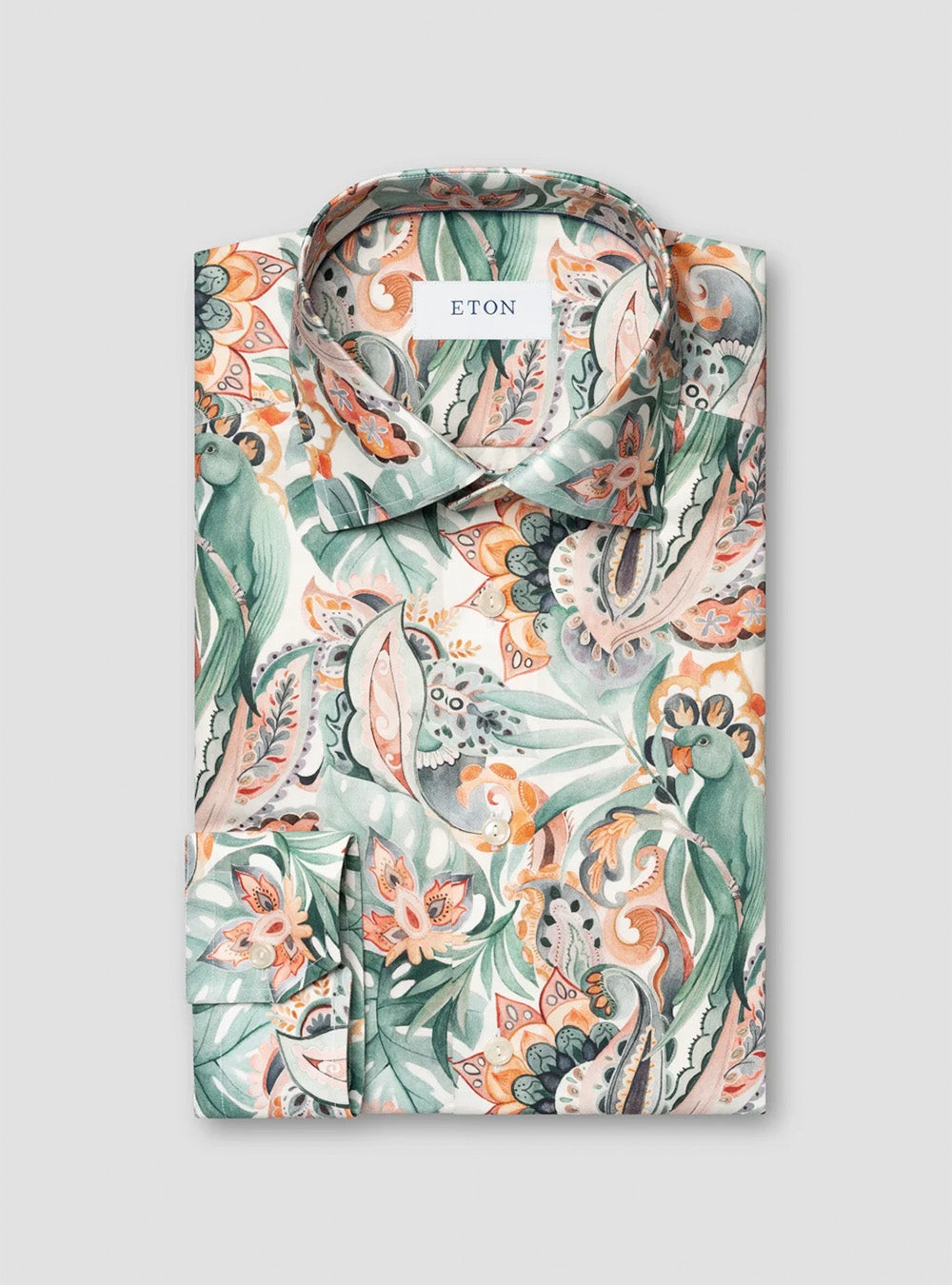 Eton Green Parrot Motif Signature Twill Shirt
