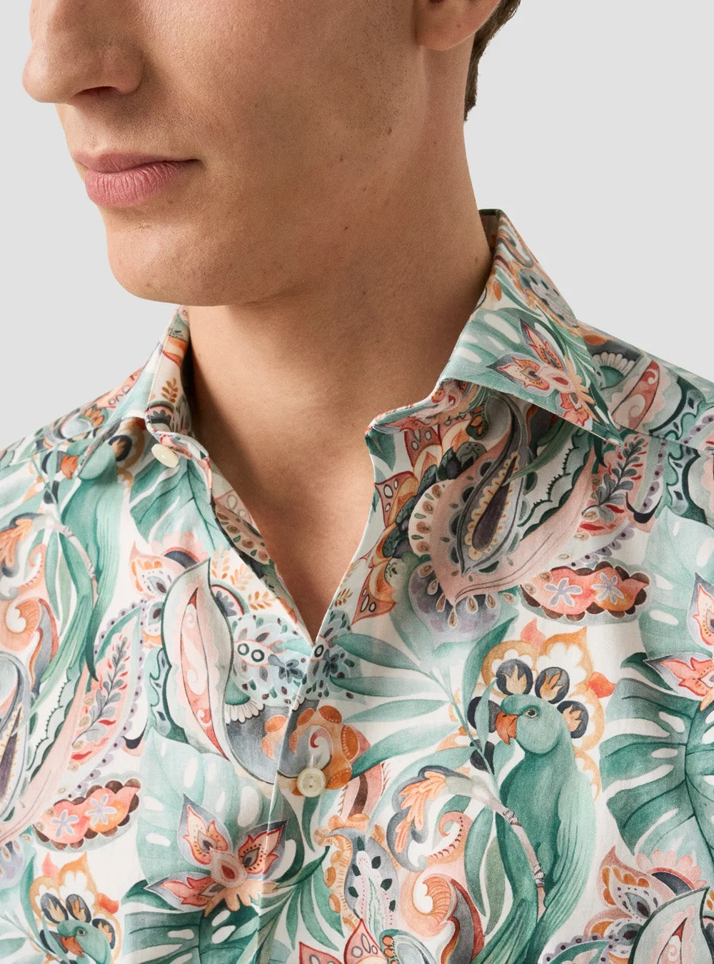 Eton Green Parrot Motif Signature Twill Shirt