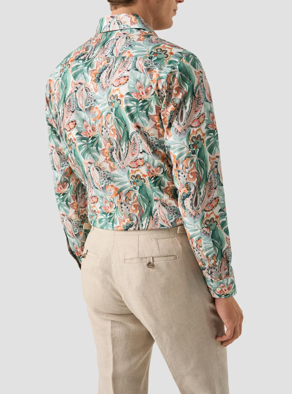 Eton Green Parrot Motif Signature Twill Shirt