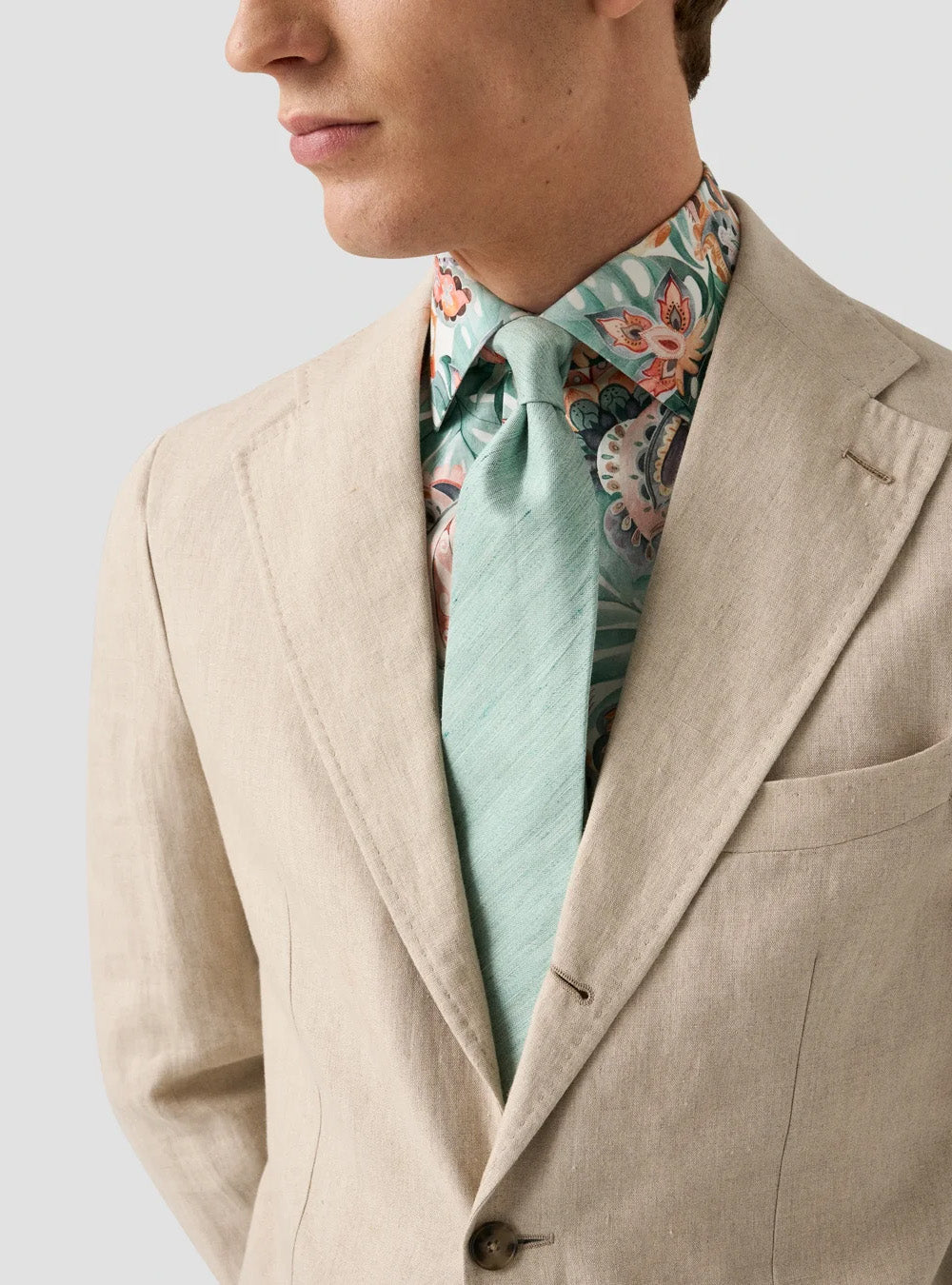 Eton Green Parrot Motif Signature Twill Shirt