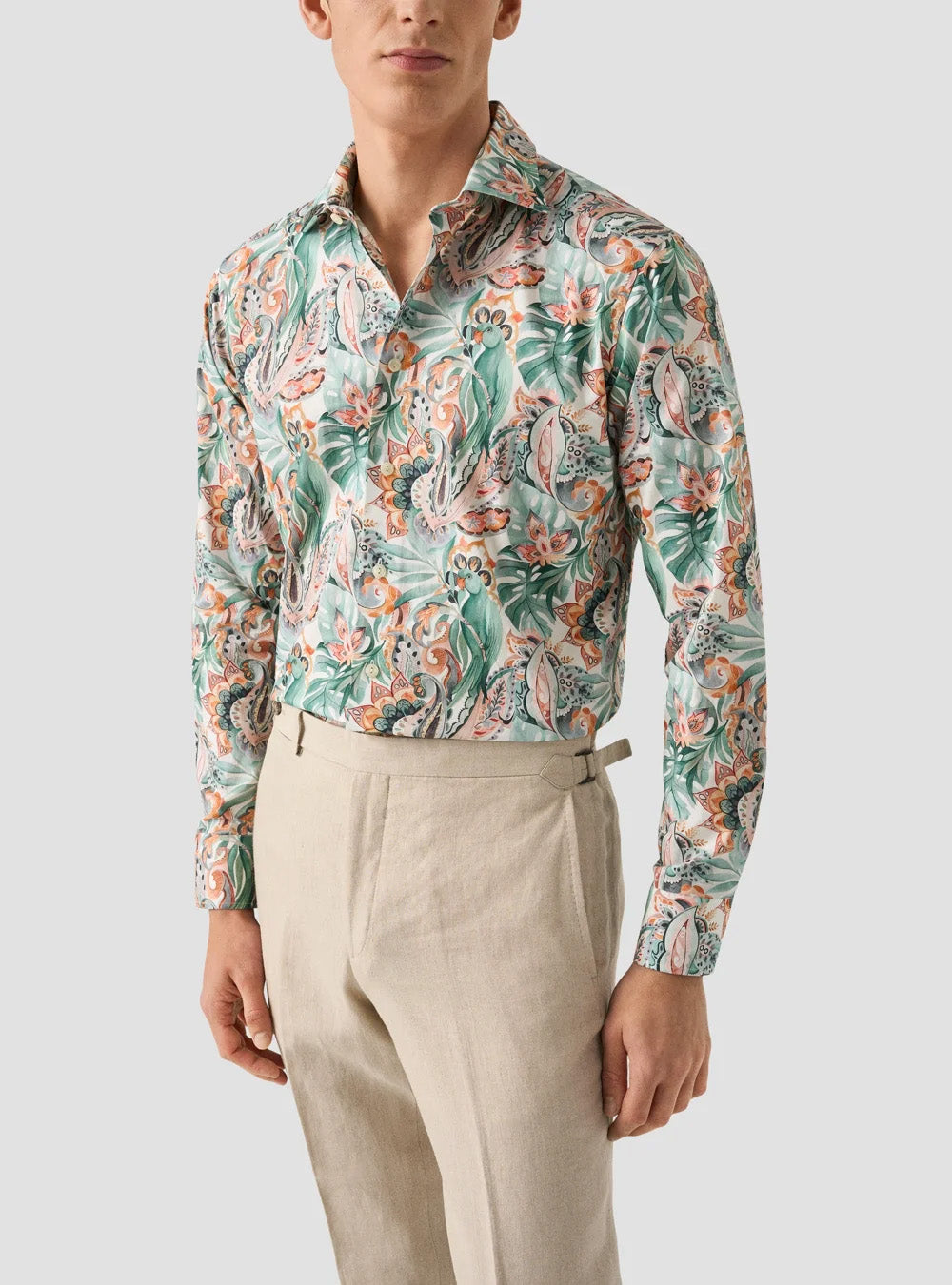 Eton Green Parrot Motif Signature Twill Shirt