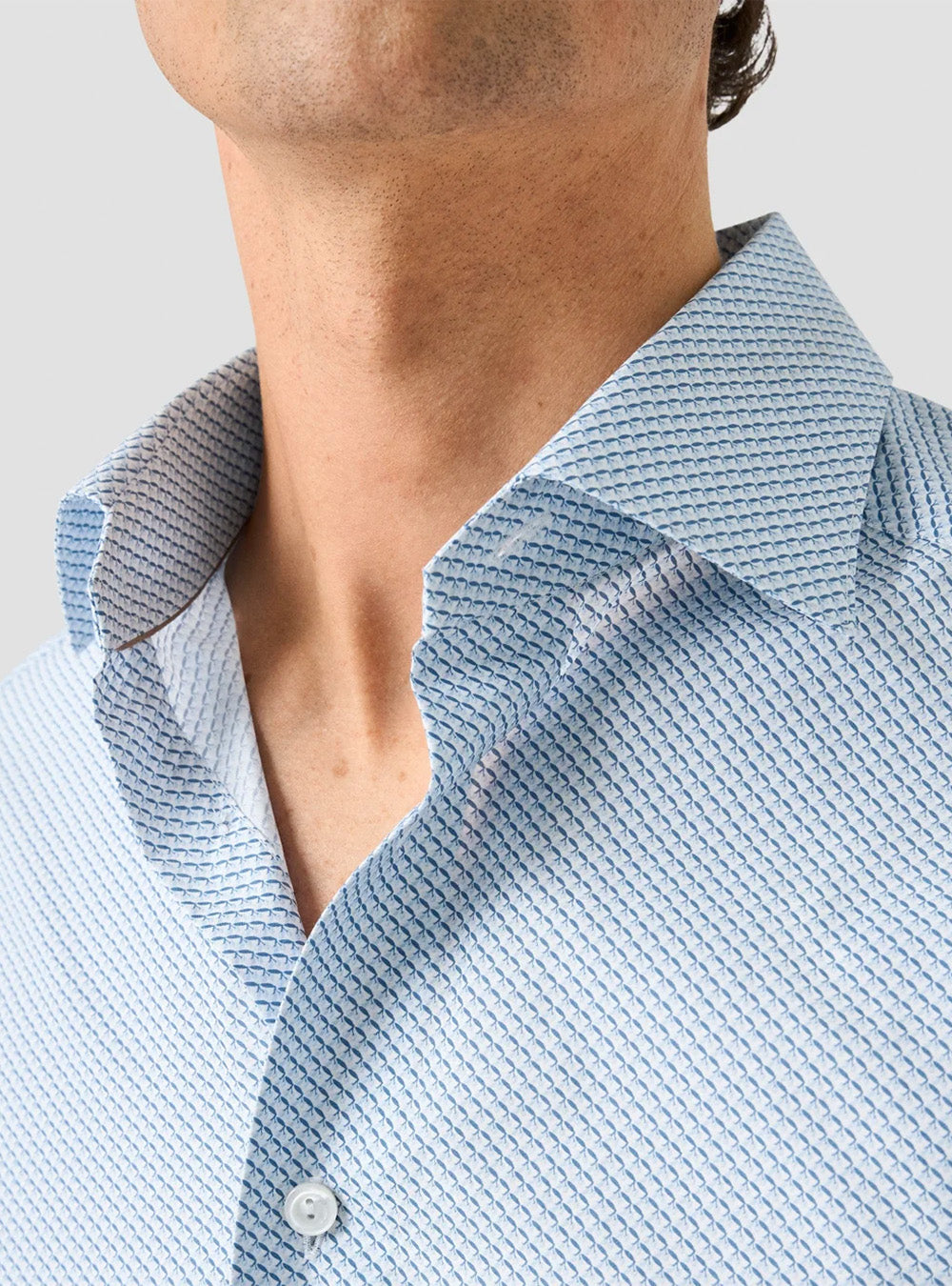 Eton Light Blue Micro Print Fine Twill Shirt